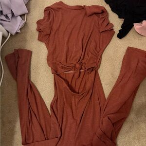 Rust Ribbed Knit Two-Piece Set